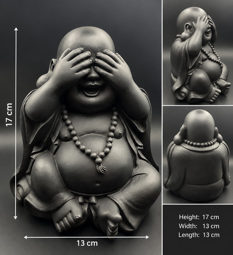 Black laughing buddha figurine - black,