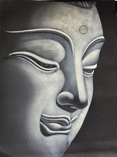 Buddha wandbild grau schwarz - buddha,